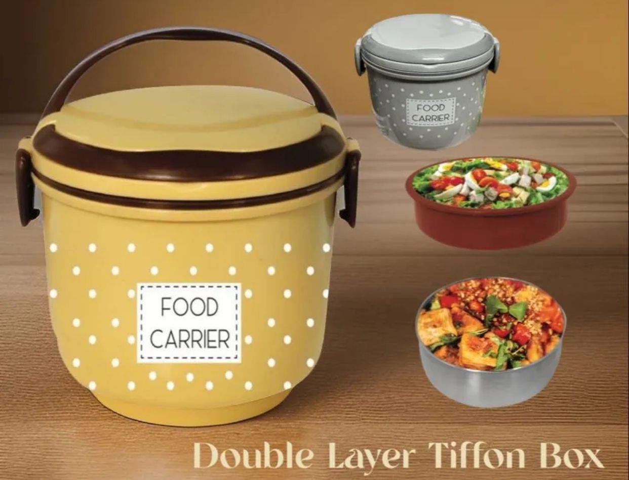 Double Layer Tiffon Lunch Box/Food Carrier (Mix/Random color)