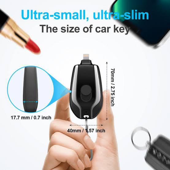 Keychain Portable Charger For Iphone & Type C, 1500mAh Mini Power Emergency Pod