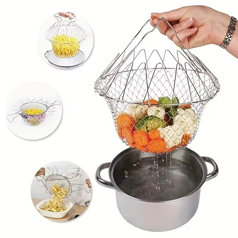 Stainless Steel Foldable Multifunctional Frying Basket/Drainer